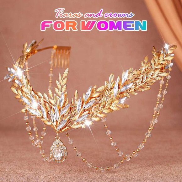 Gold Leaf Headpiece Bridal Hair Accessory Wedding Prom Women Girls - Picture 6 of 8